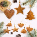 18 rostbraune Weihnachtsanh&auml;nger Herz + Stern + Baum...