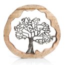 Lebensbaum Figur mit Holzrahmen braun Silber - 30 cm