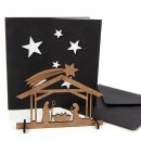 3 Weihnachtskarten schwarz wei&szlig; mit Umschlag + kleine Krippe aus Holz