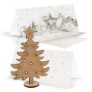 3 weihnachtliche Grußkarten silber weiß + Umschläge + Dekobaum aus Holz
