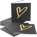 5 quadratische Gru&szlig;karten schwarz gold mit Herz - 15 cm