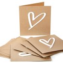 5 quadratische Karten aus Kraftpapier braun mit Herz - 15 cm