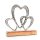 Herzfigur - 3 Herzen silber braun aus Metall auf Holzsockel