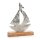 Maritime Dekofigur - Segelschiff aus Metall auf Holzsockel Silber braun 18 cm
