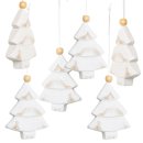 6 kleine weiße Weihnachtsbäume mit Schnur zum Aufhängen 6 cm