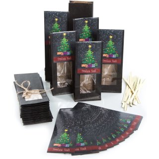 Blockbodenbeutel 8,5 x 5 x 26,5 cm + Weihnachtsbanderolen + goldene Clipse 25 Stück Edel - Frohes Fest