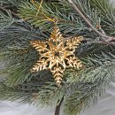 6 Weihnachtsanh&auml;nger Baum + Stern + Schneeflocke aus Metall - goldfarben