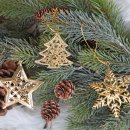 6 Weihnachtsanhänger Baum + Stern + Schneeflocke aus Metall - goldfarben