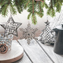 6 Christbaumanhänger Silber aus Metall - Sterne + Bäume + Schneeflocken