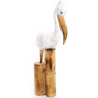 Großer Pelikan zum Hinstellen aus Holz - weiß braun 60 cm