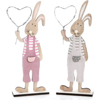 Osterhasen Paar aus Holz rosa + grau 30 cm - 2 Hasen Figuren