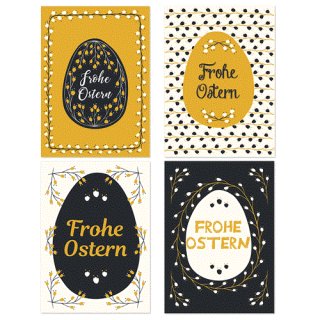 4 Osterpostkarten DIN A6 "Frohe Ostern" schwarz weiß gold ocker