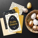 4 Osterpostkarten DIN A6 "Frohe Ostern" schwarz weiß gold ocker