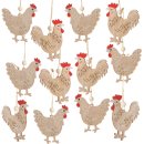 12 Hühner Anhänger aus Holz - Hahn + Henne mit Schnur zum Aufhängen