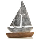 Gro&szlig;es Segelschiff aus Metall auf Holz Sockel 27 x 7 x 32 cm silberfarben