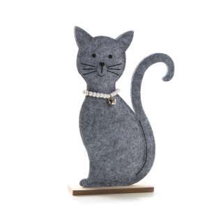 Graue Deko Katze - 18 cm aus Filz - Katzenfigur zum Hinstellen