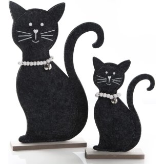 2 sitzende Katzen Figuren groß und klein schwarz weiß - 18 und 29 cm