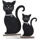 2 sitzende Katzen Figuren groß und klein schwarz...
