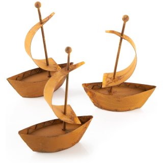 3 kleine Segelschiffe aus Blech Metal - 12,5 cm braun rostfarben