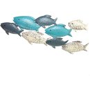 Fischschwarm Wandskulptur aus Metall - blau türkis beige 47 cm