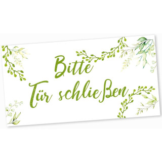 Schild Bitte Tür schließen - grün weiß floral 20 x 10 cm
