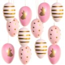 12 Ostereier aus Plastik pink Gold - Eier zum Aufhängen 6 cm