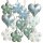 12 frühlingshafte Metallanhänger - Blume + Herz - grün weiß Silber