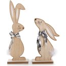 2 Hasen Figuren aus Holz Natur schwarz weiß - Osterhasen Paar 