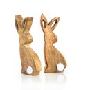 2 Holzhasen braun mit Puschel - Osterhasen Figuren zum Hinstellen 