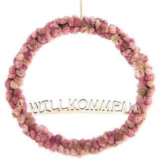 Türkranz WILLKOMMEN aus Kunststoff & Holz rosa pink - 28 cm