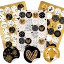 3 x 24 selbstklebende Sticker mit Weihnachtsmotiven - schwarz wei&szlig; gold
