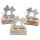 3 kleine Kleeblatt Figuren aus Metall silber auf Holzsockel - Gl&uuml;cksbringer Geschenk