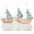 3 kleine Segelschiff Figuren aus Holz Natur mintgrün...