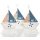 3 kleine Holzboote Natur blau weiß - Maritime Deko 15,5 cm