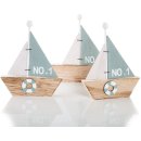 3 Segelschiff Figuren aus Holz 18 cm Natur t&uuml;rkis mintgr&uuml;n