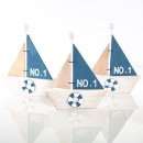 3 Holzboote zum Hinstellen blau wei&szlig; Natur 18 cm mit Rettungsring