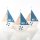 3 Holzboote zum Hinstellen blau weiß Natur 18 cm mit Rettungsring