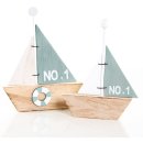 2 Holz Schiffe türkis Natur 15,5 cm + 18 cm - Dekoidee