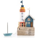 Maritime Deko Figur Haus & Leuchtturm am Meer - 26 cm