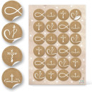 3 x 24 christliche Aufkleber mit Symbolen &amp; Text - Taube Kreuz Fische