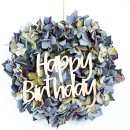 K&uuml;nstl. Hortensienkranz blau mit Text Schild Happy Birthday