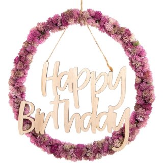 Türkranz aus Kunstblumen mit Holzschriftzug Happy Birthday