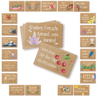 24 kleine Sprüche Karten Motivationskarten braun bunt 8,5 x 5,5 cm