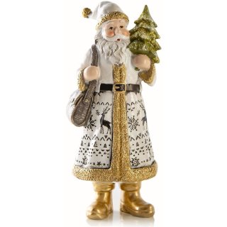 Edle Weihnachtsmann Figur weiß Gold grün - Santa Claus Nikolaus
