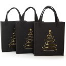 3 Weihnachtstaschen aus Filz schwarz gold mit Baum-Motiv - 20 cm