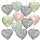 12 Herzanhänger aus Metall - Metallherzen Silber grün rosa 5,5 cm