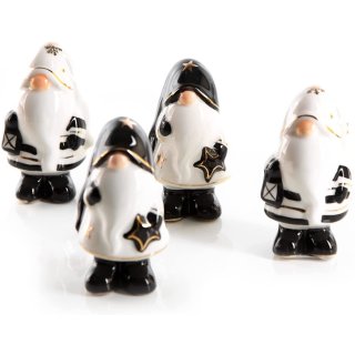 4 edle Weihnachtsmann Figuren aus Keramik 8 cm schwarz weiß