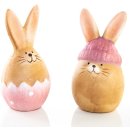 Osterei Hasen Figuren aus Keramik zum Hinstellen - rosa braun 12 cm