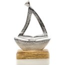 Segelboot Figur Silber braun aus Metall &amp; Holz - Bootsfigur 19 cm