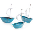 3 Segelschiffe aus Metall blau weiß rost - Vintage...